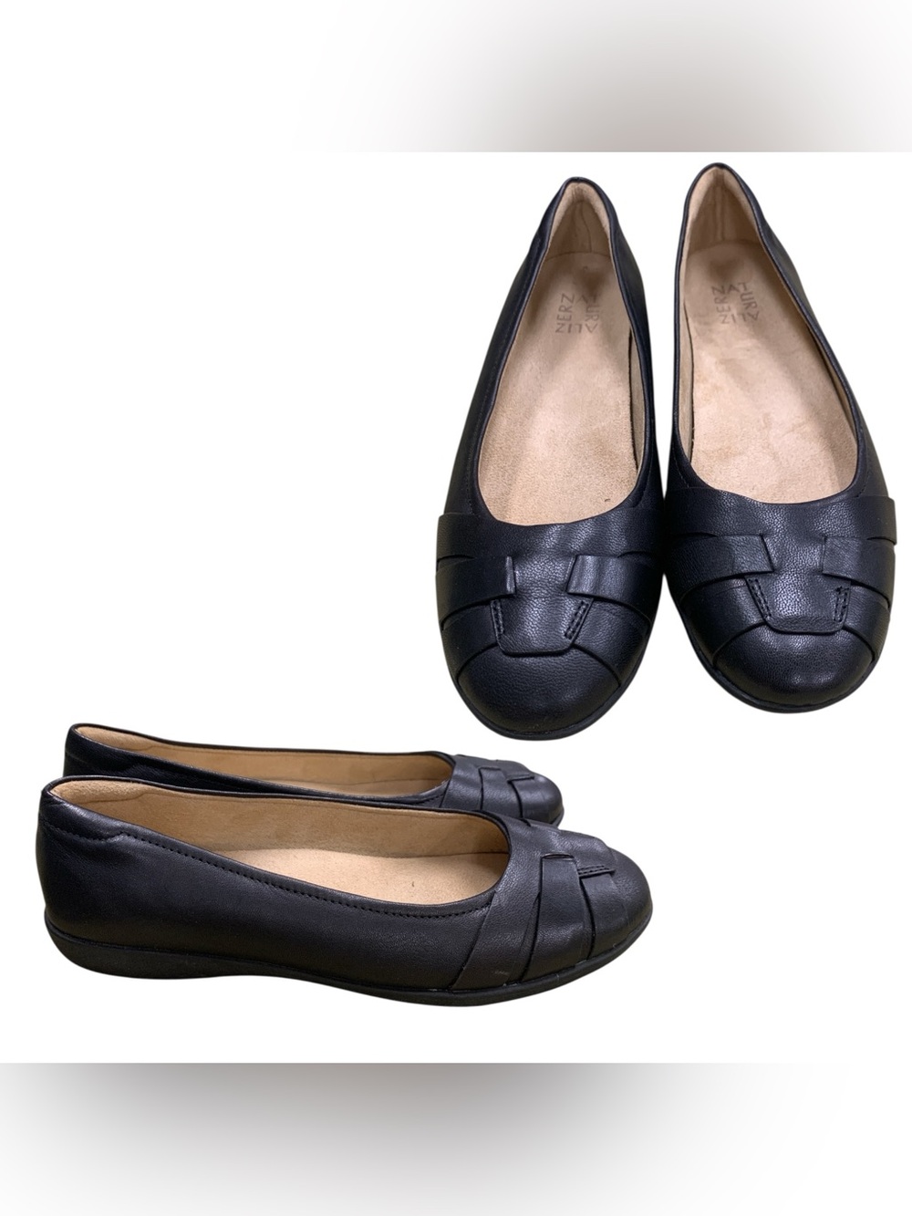 Naturalizer Black Leather Woven Toe Ballet Flats S9.5